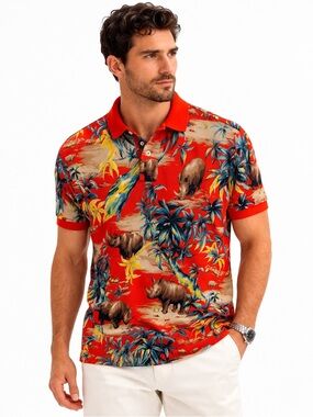 Vintage Polo Ralph Lauren Custom Fit SS Hawaiian Rhino Polo Shirt- Men’s Large